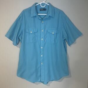 Polo Ralph Lauren Men’s XL Linen Blend Short Sleeve‎ Button Down Shirt Aqua Blue